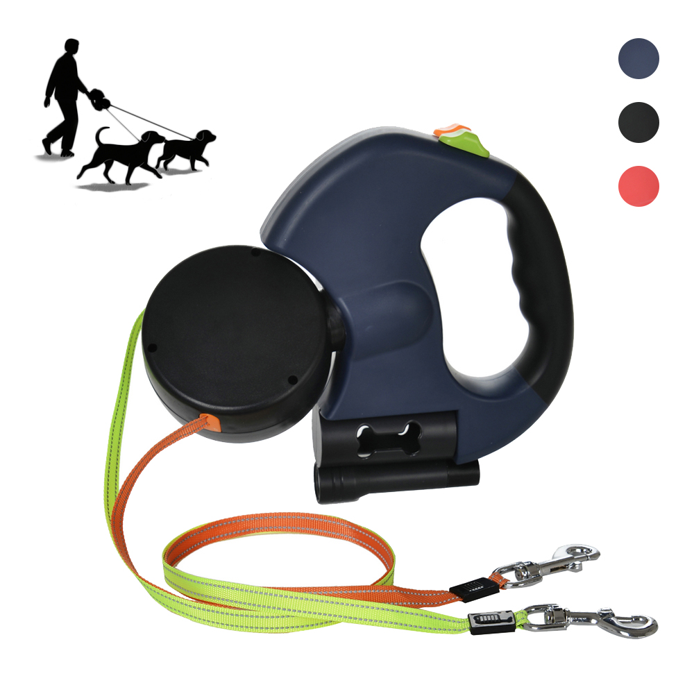 Retractable Dog Leash - حبل مزدوج للحيوانات الأليفة لمقودين، حبل